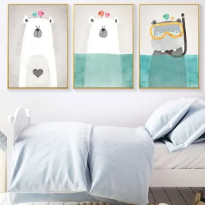 Nordic Art Polar Bear Hippo Canvas Poster Minimalist Painting Cartoon Modern Nursery Picture Home Children Room Decoration