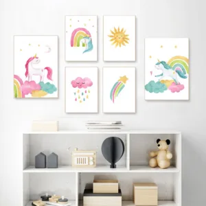 Nordic Baby Poster Unicorn Cloud Canvas Posters Sun Moon Star Wall Art Prints Nursery Decor Wall Pictures For Girl Baby Room