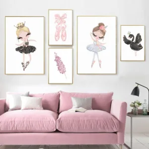 Nordic Ballet Princess Baby Nursery Poster Unicorn Wall Art Canvas Painting Swan Wall Pictures For Children Kid Girl Room Decor