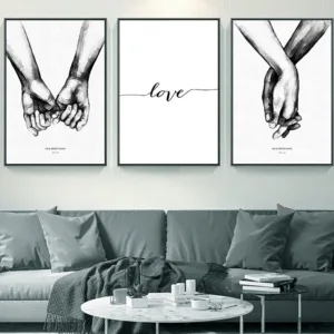 Nordic Black And White Canvas Painting Lover For Living Room Decorative Painting Holding Hands Wall Art Poster Picture Room Deco
