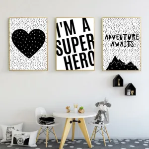 Nordic Black White Tent Heart Wall Art Canvas Painting Motivational Quote Print Poster Kid Room Decorative Picture Home Decor
