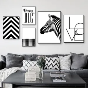 Nordic Black and White Animals Dream Big Posters And Prints Zebra Love Wall Art Canvas Paintings Pictures Living Room Home Decor