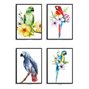 Nordic Calligraphy Color Bird Parrot Patterns Poster Print Animal Modular Canvas Painting Home Decoration Study Art Picture Wall