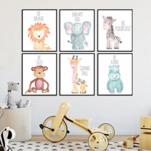 Nordic Children's Room Mural Creative Cute Cartoon Animal Decoration Canvas Painting Wall Pictures for Living Room Home Decor