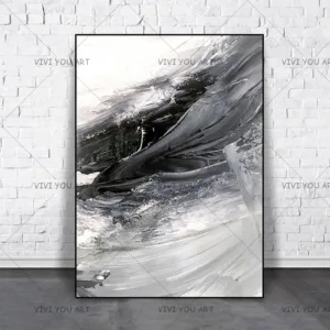 Nordic Color Block Black n White Abstract Canvas Painting 100% Handmade modern wall art pictures for Living room Bedroom Decor