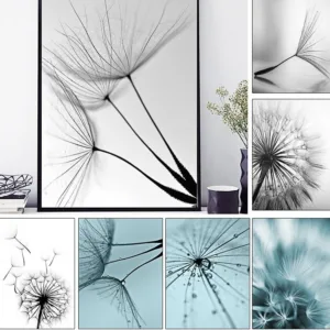 Nordic Dandelion Flower posters and prints living room scandinavian black and white wall art canvas abstract painting picture