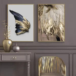 Nordic Golden and Black Wing Wall Art Canvas Paintings Abstract Leaves Wall Art Prints and Posters for Living Room Home Decor