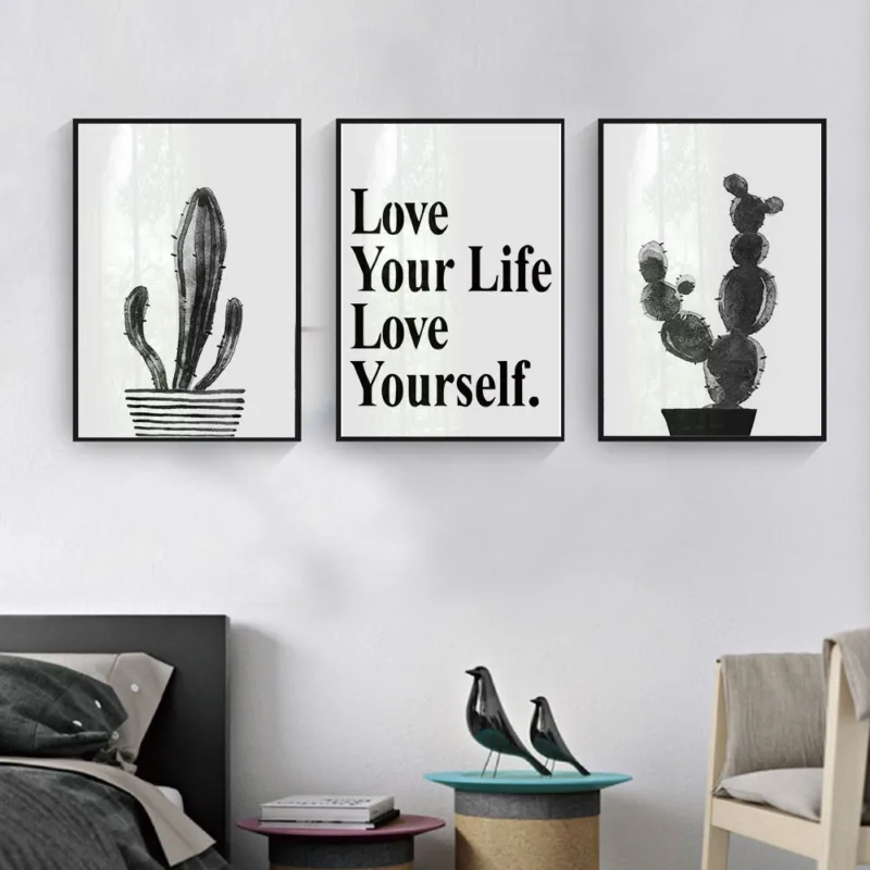 Nordic Home Decoration Black and White Cactus Decor Art Canvas Posters and Prints Oil Painting Wall Pictures For Living Room