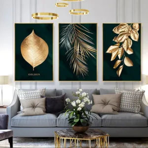 Nordic Minimalist Ctyle Black Gold Leaves Art Canvas Painting Wall Poster Living Room Decoration Painting for Home Decor