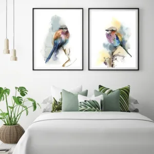 Nordic Minimalist Lilac Birds Prints Poster Modern Wall Art Canvas Painting Wall Pictures for Living Room Home Decor