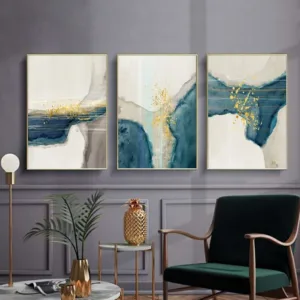 Nordic Minimalistic Abstract Watercolor With Gold Foil Art Print Canvas Painting Poster Mural For Modern Home Living Room Decor