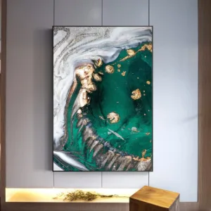 Nordic Modern Creative Abstract Green Gold Foil Art Canvas Poster Abstract Painting Print Wall Picture for Living Room Decor