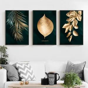 Nordic Modern Luxury Visual Golden Palm Leaves Glossy Canvas Poster And Print Wall Art Picture For Living Room Decoration