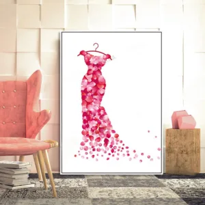 Nordic Modern Pink Vogue Dress Petals Cat Tree Girl Art Poster Canvas Prints Painting Wall Pictures for Living Room Home Decor