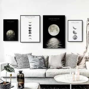 Nordic Moon Canvas Prints Posters Black and White Minimalist Wall Art Canvas Paintings Pictures for Living Room Home Decoration