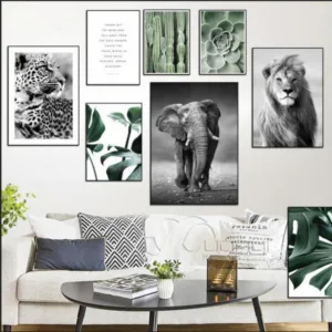 Nordic Plant Leaf Poster Animals Canvas Painting Black White Wall Art Pictures For Living Room Modern Home Decorative Prints