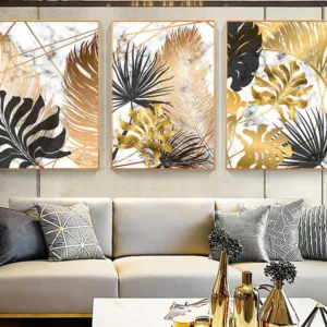 Nordic Plants Golden Leaf Canvas Painting Botanical Posters and Print Abstract Wall Art Pictures for Living Room Modern Decor