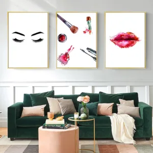 Nordic Poster Abstract Canvas Painting Eyelashes Lips Makeup Vogue Poster Watercolor Posters Wall Pictures For Living Room
