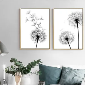 Nordic Poster Black And White Painting Dandelion Wall Art Minimalist Canvas Poster Modern Wall Pictures For Living Room Decor