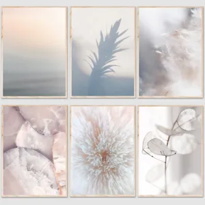 Nordic Poster Leaf Print Minimalist Canvas Painting Neutral Blush Pink Gray Wall Art Wall Pictures for Living Room Home Decor