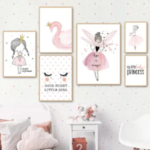 Nordic Poster Pink Baby Girl Room Decor Nursery Canvas Poster Wall Pictures Canvas Painting Posters Baby Room Wall Decoration