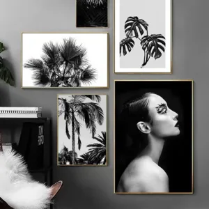 Nordic Poster Print Black And White Canvas Art Leaves Wall Art Canvas Painting For Girls Wall Picture For Living Room Home Decor