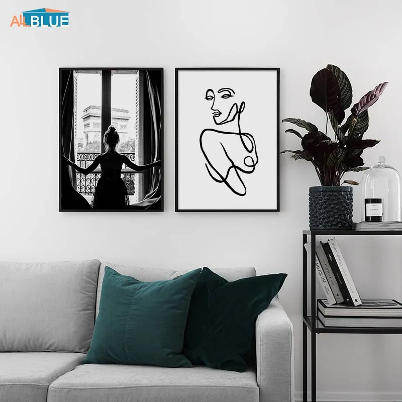 Nordic Poster Vintage Girl Glove Vinyl Records Wall Art Canvas Painting Black And White Print Abstract Decoration Picture Dec
