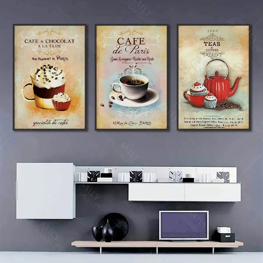 Nordic Poster Vintage Modern Minimalist Coffee Dessert Canvas painting Abstract Home Decoration Kitchen Wall Pictures No Fram