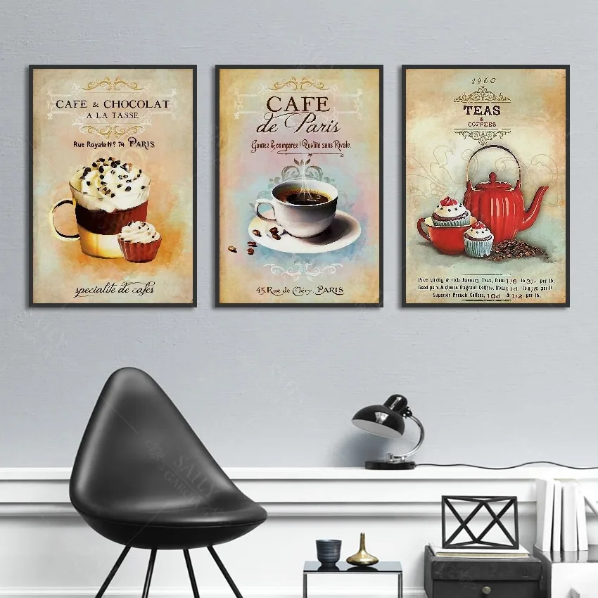 Nordic Poster Vintage Modern Minimalist Coffee Dessert Canvas painting Abstract Home Decoration Kitchen Wall Pictures No Fram