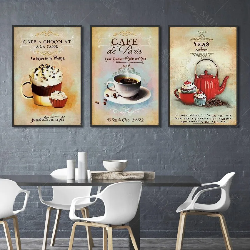 Nordic Poster Vintage Modern Minimalist Coffee Dessert Canvas painting Abstract Home Decoration Kitchen Wall Pictures No Fram