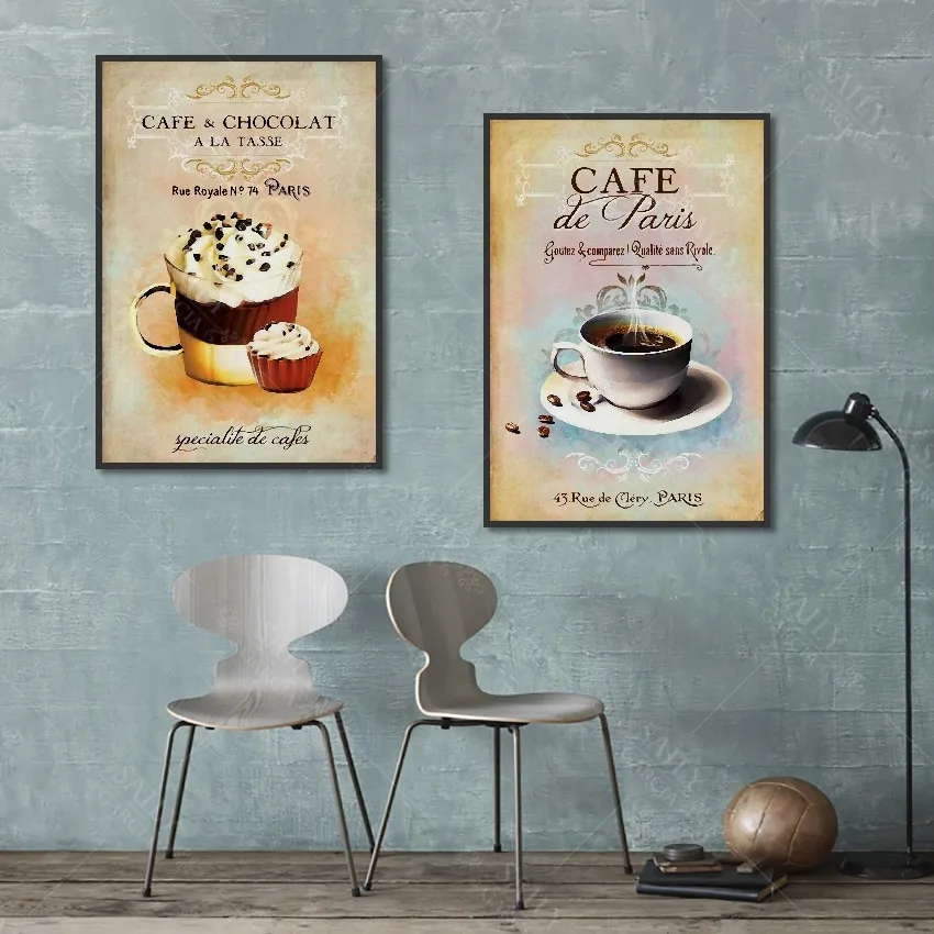 Nordic Poster Vintage Modern Minimalist Coffee Dessert Canvas painting Abstract Home Decoration Kitchen Wall Pictures No Fram