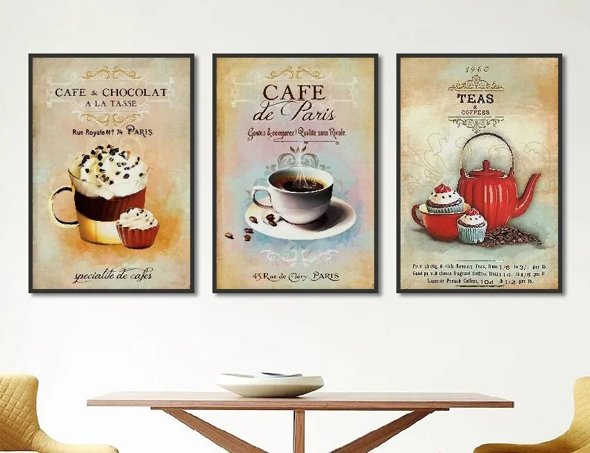 Nordic Poster Vintage Modern Minimalist Coffee Dessert Canvas painting Abstract Home Decoration Kitchen Wall Pictures No Fram
