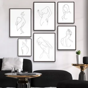 Nordic Poster Wall Art Black White Naked Abstract Female Nude One Line Body Canvas Modular Pictures Painting Print Home Decor