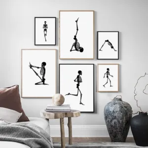 Nordic Posters Print Black Skeleton Running Yoga Minimalist Pain
