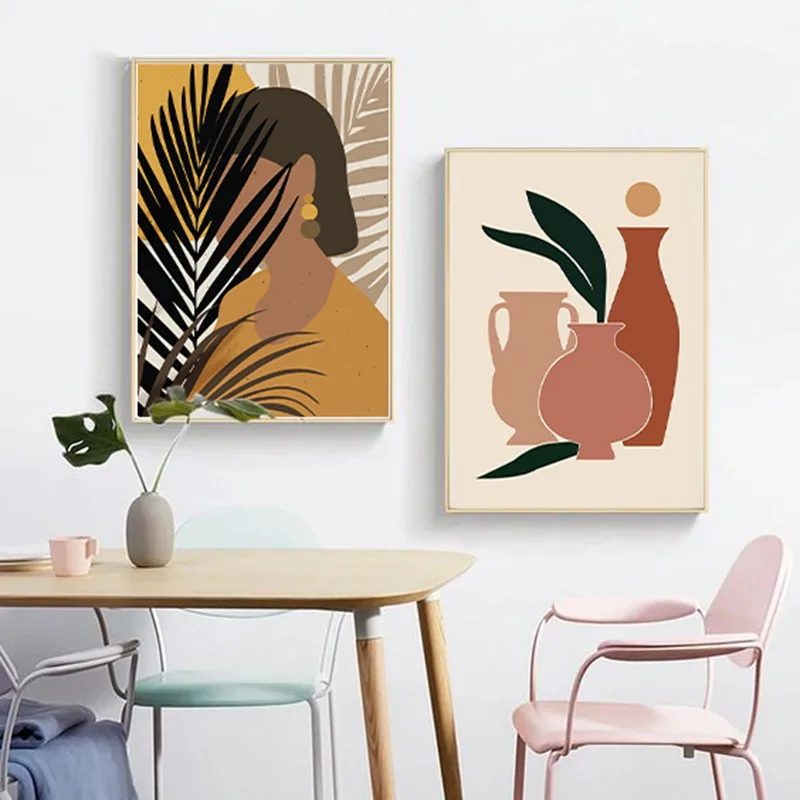 Nordic Prints Abstract Girl Plant Leaf Vintage Poster Minimalist Wall Art Canvas Painting Wall Pictures for Living Room Decor - Image 4