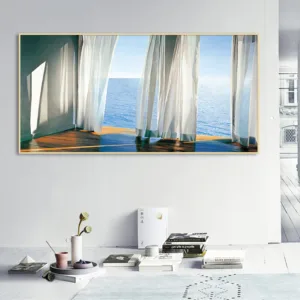 Nordic Realistic Oil painting Canvas Art Print Sea And Sun Out Of The Window large Wall Picture For Living Room, Home Decor