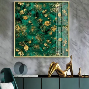 Nordic Style Abstract Golden Leaf Square  Emerald Decorative Painting Cuadros Decoracion Salon Home Decor Poster and Prints