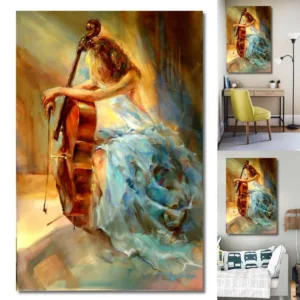Nordic Style Black White Cello Girl Poster Canvas Painting Wall Art Pictures Home Decor Cuadros Decoracion Salon Picture Oil