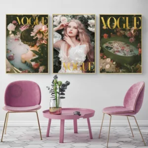Nordic Style Girl Flower VOGUE Decorative Painting Poster Wall Art Canvas Prints Wall Pictures For Living Room Shower Room
