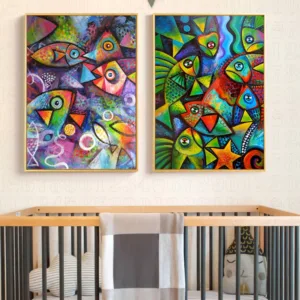 Nordic Style Painting Canvas Colorful Fish Wall Art Decor Prints Harvest Cartoon for Children Bedroom Home Office Decoration