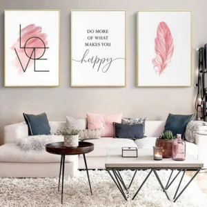 Nordic Style Pink Feathers Posters and Prints Love Poster Simple Decortion Picture for Girl Room Canvas Painting for Living Room