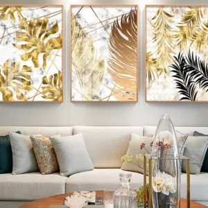 Nordic Style Plant Golden Leaves Canvas Decorative Painting Art