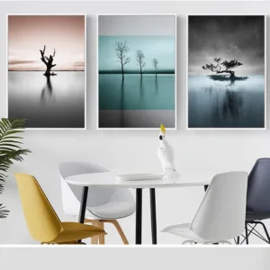 Nordic Style Print Wall Art Lake and Tree Landscape Poster Home Decoration Quotes Painting Picture for Living Room Picture  3-02