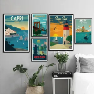 Nordic Vintage Travel Cities Poster New York Netherlands Amsterdam London Landscape Art Canvas Painting Wall Pictures Home Decor