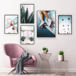 Nordic Wall Art Canvas Painting Cactus Europe Landscape Pink Door Life Quote Posters and Prints Living Room Home Decor Unframed