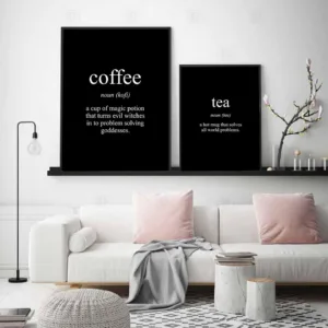 Nordic Wall Art Canvas Painting Salon Tea Coffee Poster Canvas Painting Cuadros Black And White Quotes Kitchen Decor