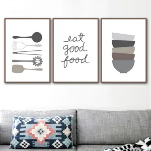 Nordic Wall Art Canvas Print Black And White Cartoon Painting Pop Tableware Life Minimalist Poster Picture For Kitchen Home Deco