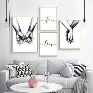 Nordic Wall Pictures Love Poster Couple Holding Hands Painting Black And White Wall Art Canvas Minimalist Print For Living Room