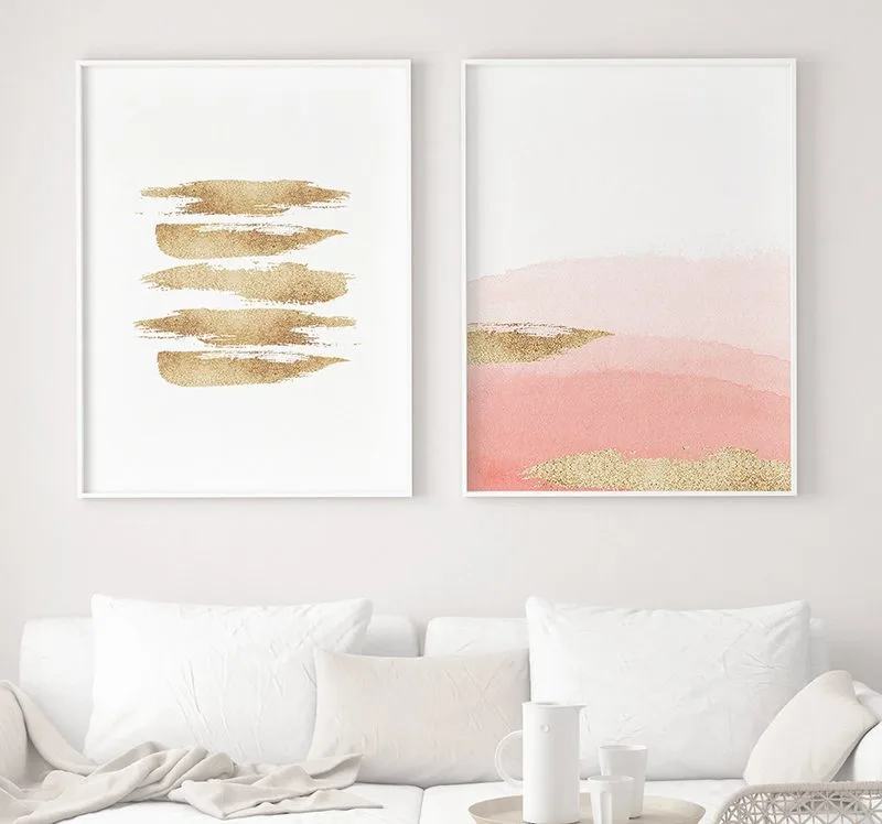 Nordic Watercolor Abstract Wall Art Poster Print Gold Strokes Canvas Painting Nordic Decoration Picture Modern Living Room Decor