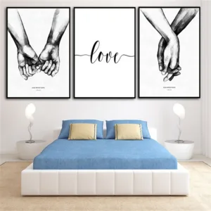 Nordic hand in hand Sweet Love Wall Art Canvas Poster Minimalist Print LOVE Quotes Painting Picture for Living Room Decor